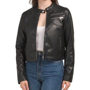 NEW 26 INTERNATIONAL Faux Leather motor jacket  black for women 267mn